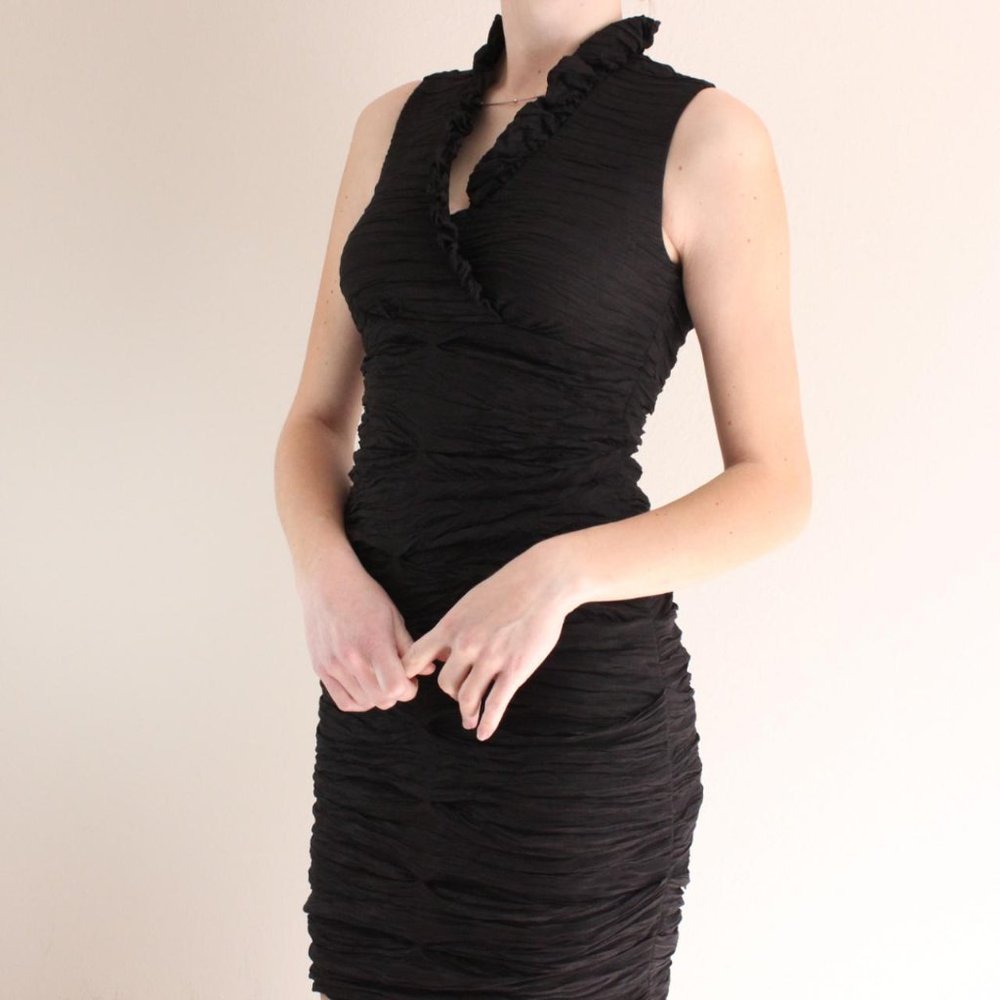 Ruched Hourglass Black Cocktail Dress Calvin Klein, Size 8, Excellent Condition